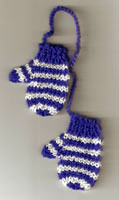 Hand Knit Mini Mitts-Royal/White/Sparkle Stripe